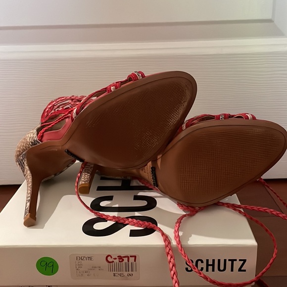SCHUTZ Coral/Snake Skin Lace-Up Heels Size 7.5 - Picture 5 of 7